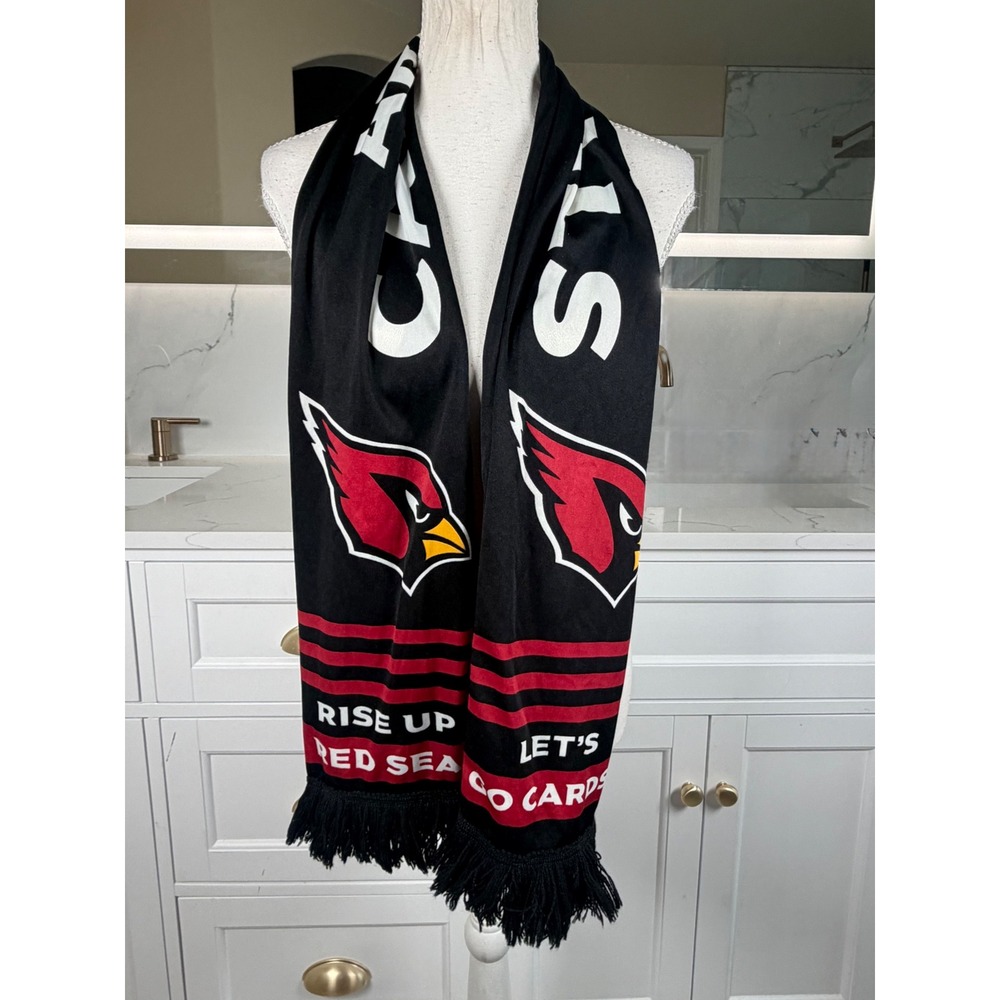 NFL Arizona Cardinals Scarf Unisex OS Black Red Sea Rise Up Fan Gear Fringed